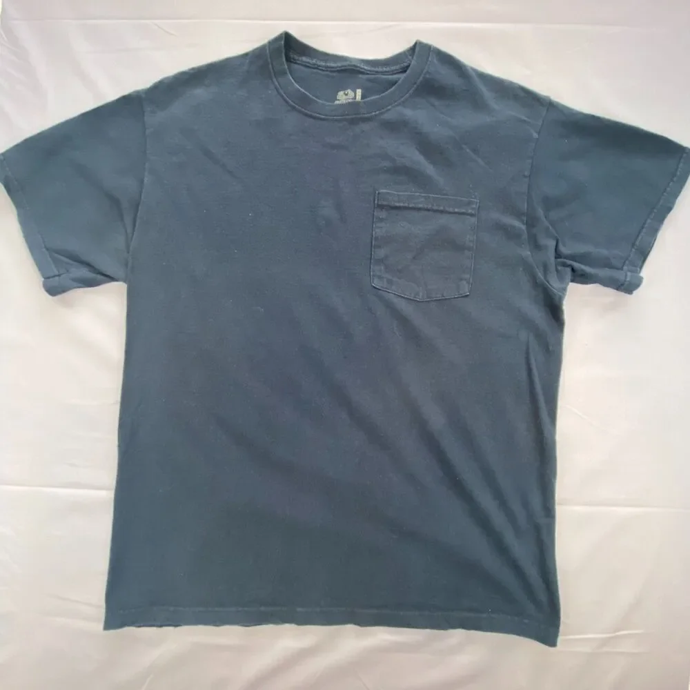 Fruit of the Loom Mens Large Short Sleeve Pocket T Shirt Navy Blue Solid Cotton